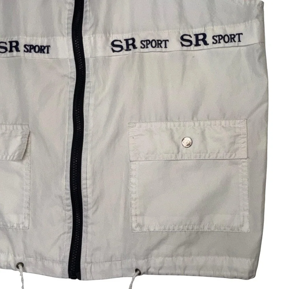 Vintage SR Sport Zip Vest Medium Utility Windbreaker Sleeveless  White 42